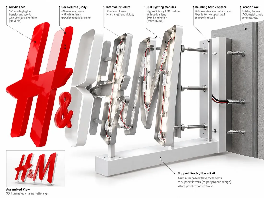 Exploded view: H&M 3D letters