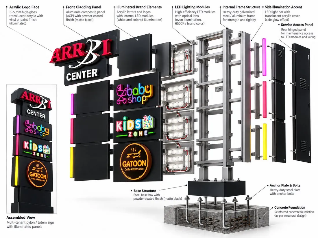 Exploded view: Arbi Center pylon